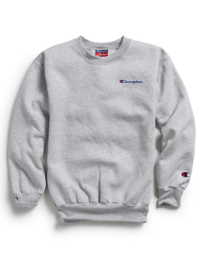 Champion Drenge Sweatshirt Grå - Double Dry Script Logo - Danmark ZBP-327415